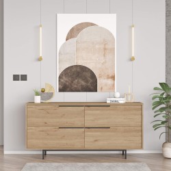 Low sideboard Rebecca Mobili Badam 74,5x160x44,5 Chipboard Iron Light Oak Dark Grey Modern