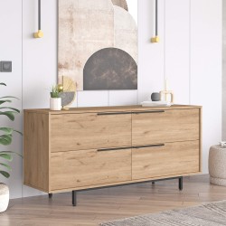 Buffet Baixo Rebecca Mobili Badam 74,5x160x44,5 Aglomerado Ferro Carvalho Claro Cinza Escuro Moderno