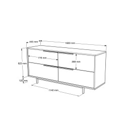 Credenza Bassa Rebecca Mobili Badam 74,5x160x44,5 Truciolato Ferro Rovere Chiaro Grigio Scuro Moderno