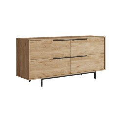 Buffet Baixo Rebecca Mobili Badam 74,5x160x44,5 Aglomerado Ferro Carvalho Claro Cinza Escuro Moderno