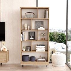 Bookcase Rebecca Mobili Tola 175,5x84x29,5 Chipboard Iron Light Oak Dark Grey Modern