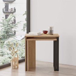 Coffee tables Rebecca Mobili Akad 53x51x29,5 Chipboard Iron Light Oak Dark Grey Modern SET 2 pieces