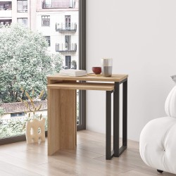 Tavolini da Caffè Rebecca Mobili Akad 53x51x29,5 Truciolato Ferro Rovere Chiaro Grigio Scuro Moderno SET 2 pezzi