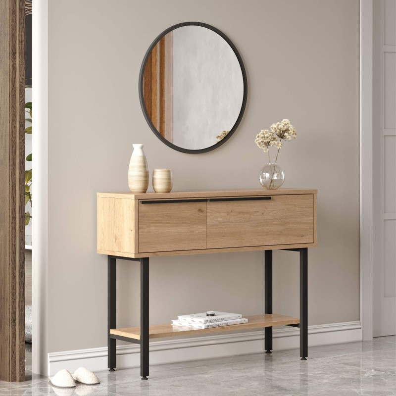 Halconsole Rebecca Mobili Hinoki 76x100x29,5 Spaanplaat IJzer Licht Eiken Donkergrijs Modern