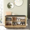 Shoe rack bench Rebecca Mobili Salasal 46x89,5x35,5 Chipboard Faux leather Light Oak Dark Grey Modern