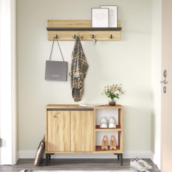 Shoe rack and coat rack Rebecca Mobili Roka 68,5x90x35 Chipboard PVC Light Oak Dark Grey Modern SET 2 pieces