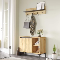 Shoe rack and coat rack Rebecca Mobili Roka 68,5x90x35 Chipboard PVC Light Oak Dark Grey Modern SET 2 pieces