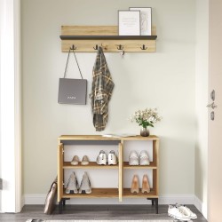 Shoe rack and coat rack Rebecca Mobili Roka 68,5x90x35 Chipboard PVC Light Oak Dark Grey Modern SET 2 pieces