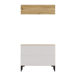 Schoenenrek en kapstok Rebecca Mobili Roka 68,5x90x35 Spaanplaat PVC Licht Eiken Donkergrijs Modern SET 2 stuks