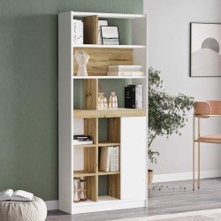 Boekenkast Rebecca Mobili Balal 170x75,5x25 Spaanplaat Wit Licht Eiken Modern