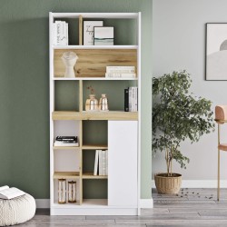 Boekenkast Rebecca Mobili Balal 170x75,5x25 Spaanplaat Wit Licht Eiken Modern