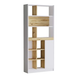 Boekenkast Rebecca Mobili Balal 170x75,5x25 Spaanplaat Wit Licht Eiken Modern