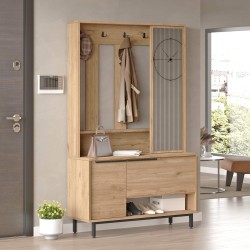 Halgarderobe Rebecca Mobili Giloy 178x112x33,5 Spaanplaat Glas Licht Eiken Donkergrijs Modern