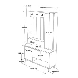 Eingangsgarderobe Rebecca Mobili Giloy 178x112x33,5 Spanplatte Glas Hell Eiche Dunkelgrau Modern