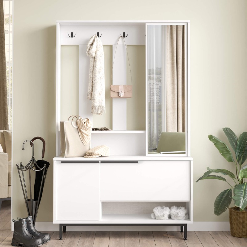 Entryway wardrobe Rebecca Mobili Mikan 178x112x33,5 Chipboard Glass White Dark Grey Modern