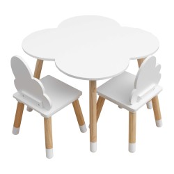 Rebecca Mobili Ensemble de Table et 2 Chaises pour Enfants en bois blanc Jeux de table