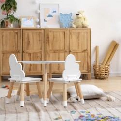 Rebecca Mobili Ensemble de Table et 2 Chaises pour Enfants en bois blanc Jeux de table