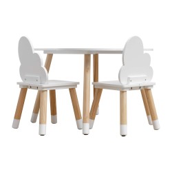 Rebecca Mobili Set Children Table and 2 Chairs White Wooden Baby Table and Playroom Games