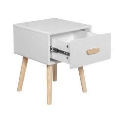 Table de chevet Mobili Rebecca Cassia 44x35x35 MDF Pin Blanc Marron Scandinave Partiellement Assemblé