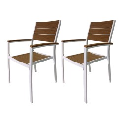 Outdoor Chairs Rebecca Mobili Copal 89,5x56x60,5 Aluminum Polywood White Brown Modern SET 2 pieces Assembly required