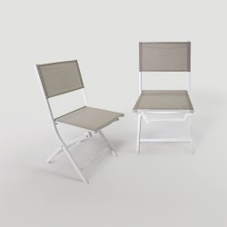 Klappstühle Rebecca Mobili Ilomba 84x48x57 Aluminium Polyester Weiß Beige Modern SET 2 Stück Montiert