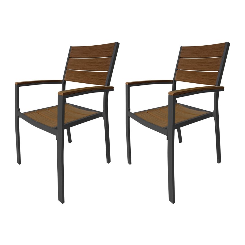 Outdoor Chairs Rebecca Mobili Calden 89,5x56x60,5 Aluminum Polywood Dark Grey Brown Modern SET 2 pieces Assembly required