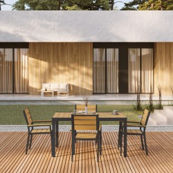 Sillas de exterior Rebecca Mobili Calden 89,5x56x60,5 Aluminio Polywood Gris oscuro Marrón Moderno CONJUNTO 2 piezas Para montar