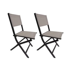 Klappstühle Rebecca Mobili Murici 84x48x57 Aluminium Polyester Dunkelgrau Beige Modern SET 2 Stück Montiert