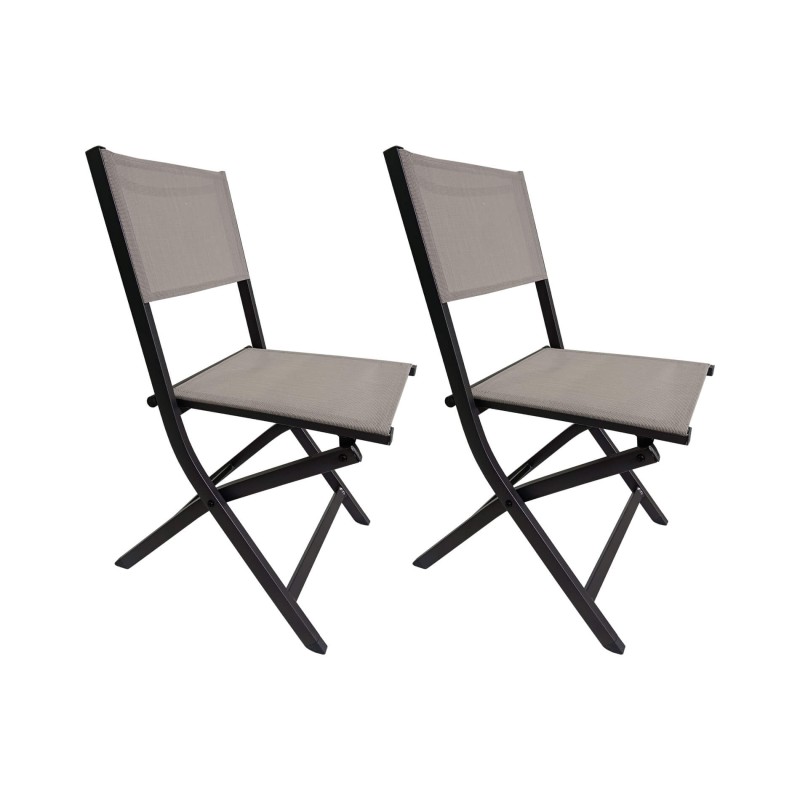 Folding Chairs Rebecca Mobili Murici 84x48x57 Aluminum Polyester Dark Grey Beige Modern SET 2 pieces Assembled