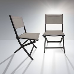 Folding Chairs Rebecca Mobili Murici 84x48x57 Aluminum Polyester Dark Grey Beige Modern SET 2 pieces Assembled