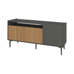 Lage Kast Rebecca Mobili Leflef 74x153x40 Spaanplaat Staal Donkerbruin Donkergrijs Modern