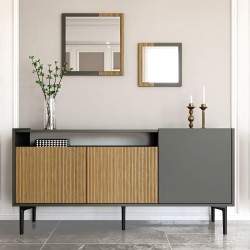 Buffet Bas Rebecca Mobili Leflef 74x153x40 Panneau de particules Acier Marron Foncé Gris Foncé Moderne