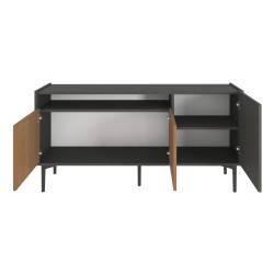 Buffet Bas Rebecca Mobili Leflef 74x153x40 Panneau de particules Acier Marron Foncé Gris Foncé Moderne