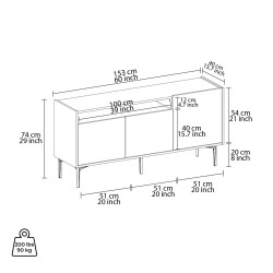 Credenza Bassa Rebecca Mobili Leflef 74x153x40 Truciolato Acciaio Marrone Scuro Grigio Scuro Moderno