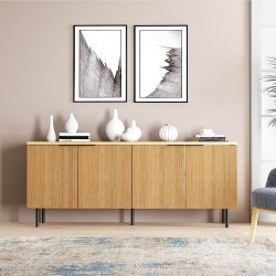 Credenza Bassa Rebecca Mobili Wartel 74x180x43 Truciolato Acciaio Marrone Chiaro Grigio Scuro Moderno