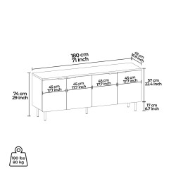 Buffet Bas Rebecca Mobili Wartel 74x180x43 Panneau de particules Acier Marron Clair Gris Foncé Moderne