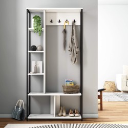 Eingangsgarderobe Rebecca Mobili Caigua 182x90x35 Spanplatte Stahl Weiß Dunkelgrau Modern