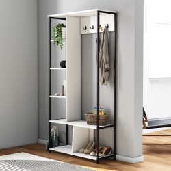 Eingangsgarderobe Rebecca Mobili Caigua 182x90x35 Spanplatte Stahl Weiß Dunkelgrau Modern