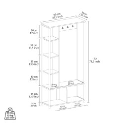 Eingangsgarderobe Rebecca Mobili Caigua 182x90x35 Spanplatte Stahl Weiß Dunkelgrau Modern