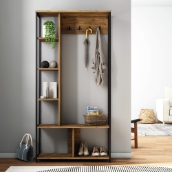 Eingangsgarderobe Rebecca Mobili Moringa 182x90x35 Spanplatte Stahl Dunkelbraun Dunkelgrau Modern