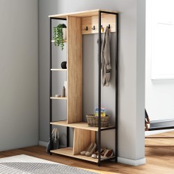 Eingangsgarderobe Rebecca Mobili Olearia 182x90x35 Spanplatte Stahl Hellbraun Dunkelgrau Modern