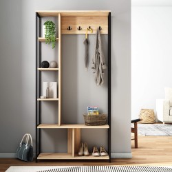 Eingangsgarderobe Rebecca Mobili Olearia 182x90x35 Spanplatte Stahl Hellbraun Dunkelgrau Modern