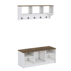 Shoe Rack and Coat Hanger Rebecca Mobili Copaiba 42x100x35 Chipboard Steel White Dark Brown Modern SET 2 pieces