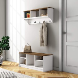 Shoe Rack and Coat Hanger Rebecca Mobili Copaiba 42x100x35 Chipboard Steel White Dark Brown Modern SET 2 pieces