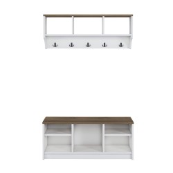 Shoe Rack and Coat Hanger Rebecca Mobili Copaiba 42x100x35 Chipboard Steel White Dark Brown Modern SET 2 pieces