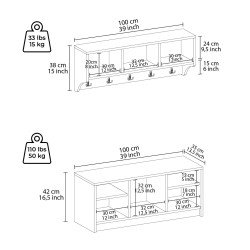 Sapateira e Cabideiro Rebecca Mobili Copaiba 42x100x35 Aglomerado Aço Branco Marrom Escuro Moderno CONJUNTO 2 peças