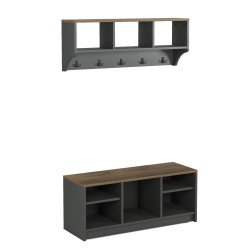 Shoe Rack and Coat Hanger Rebecca Mobili Saegi 42x100x35 Chipboard Steel Dark Grey Dark Brown Modern SET 2 pieces