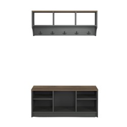 Shoe Rack and Coat Hanger Rebecca Mobili Saegi 42x100x35 Chipboard Steel Dark Grey Dark Brown Modern SET 2 pieces