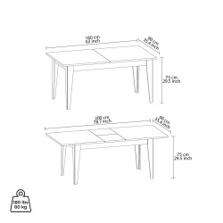 Mesa extensible Rebecca Mobili Araca 75x160x90 Tablero de partículas Acero Blanco Moderno