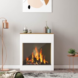 Chimenea Decorativa Rebecca Mobili Palmyra 83x75x27 Tablero de partículas Vidrio Blanco Marrón Moderno